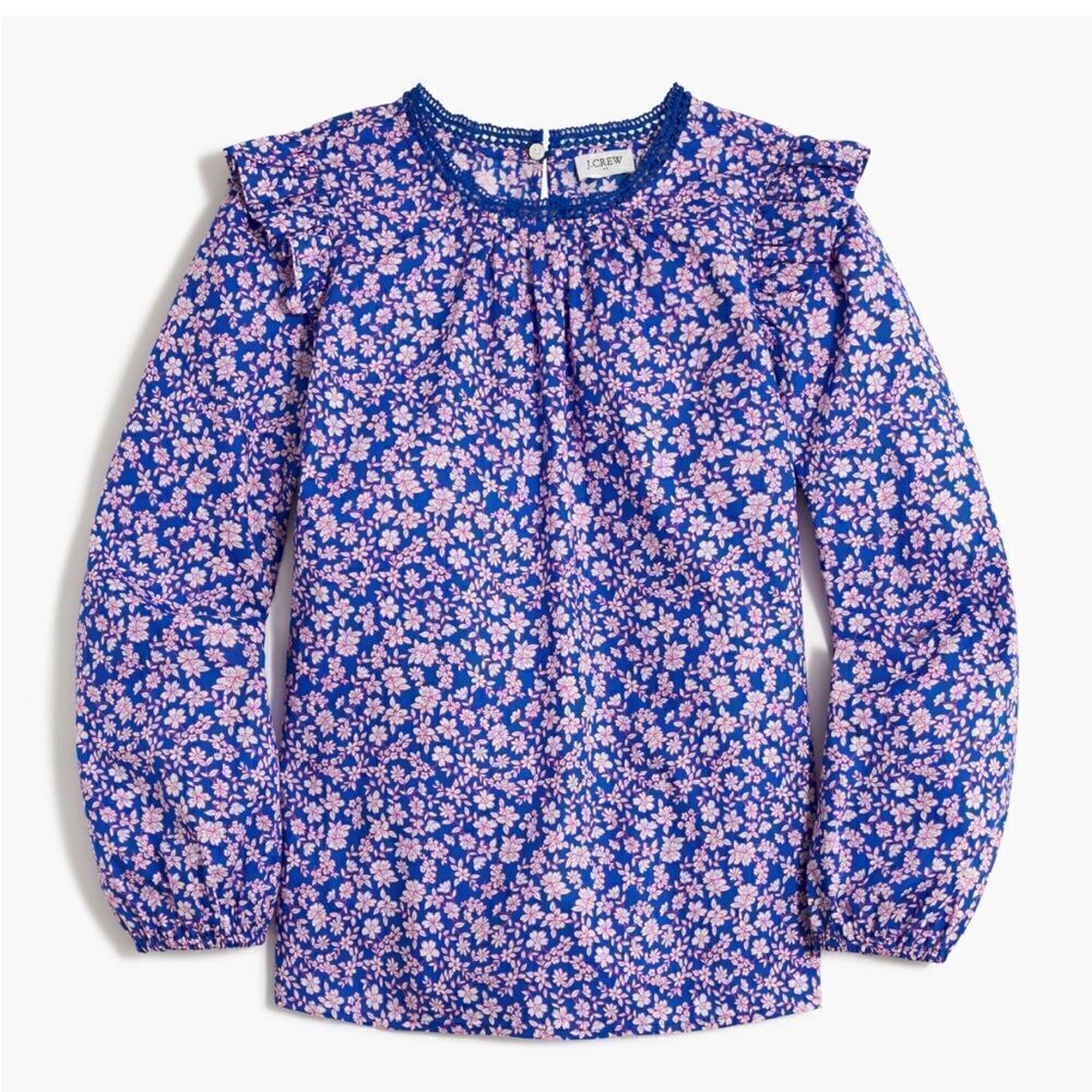 J.‎ Crew Blue Ruffled Floral light Blouse size Small